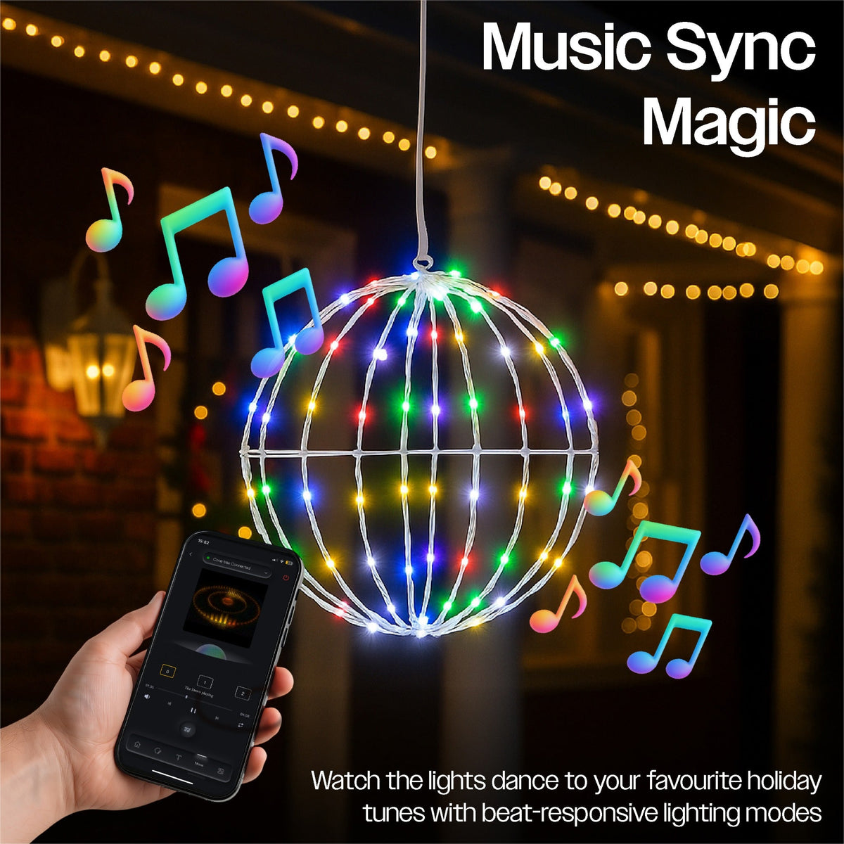 Xmas Haus White Foldable Ball Light – Multicolour RGB LEDs with Remote & App Control_Indoor Christmas Decorations