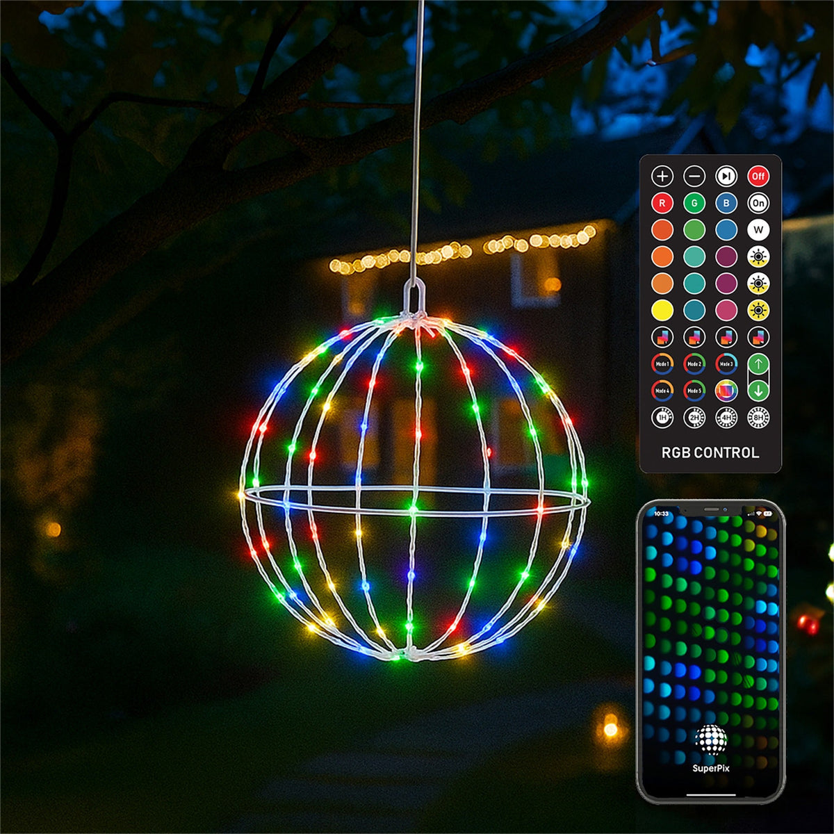 Xmas Haus White Foldable Ball Light – Multicolour RGB LEDs with Remote & App Control_Indoor Christmas Decorations