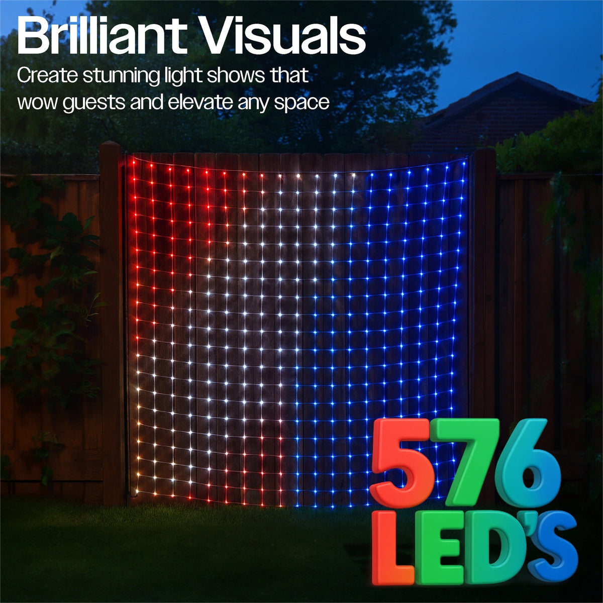 Xmas Haus RGB LED Mesh Net Light – 1.8m x 1.8m, 579 LEDs, Smart Pix App Controlled, 16 Million Colours for Dynamic Festive Displays_Christmas Lights