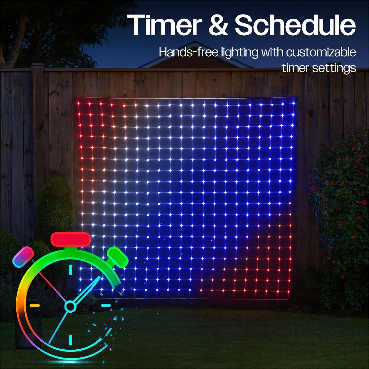 Xmas Haus RGB LED Mesh Net Light – 1.8m x 1.8m, 579 LEDs, Smart Pix App Controlled, 16 Million Colours for Dynamic Festive Displays_Christmas Lights