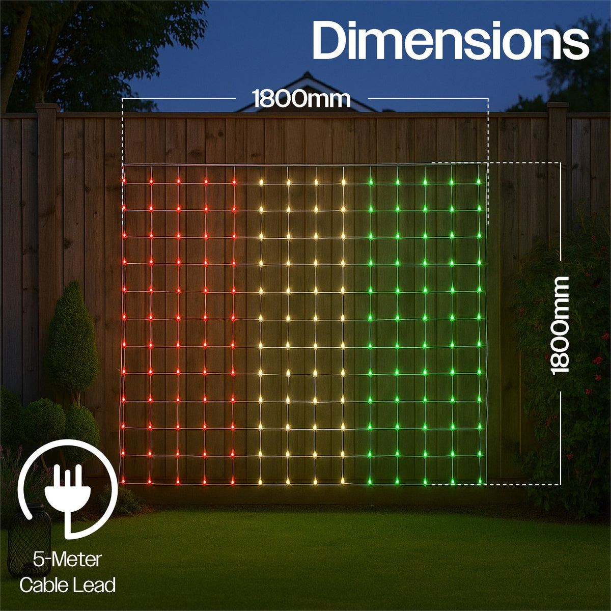 Xmas Haus RGB LED Mesh Net Light – 1.8m x 1.8m, 579 LEDs, Smart Pix App Controlled, 16 Million Colours for Dynamic Festive Displays_Christmas Lights