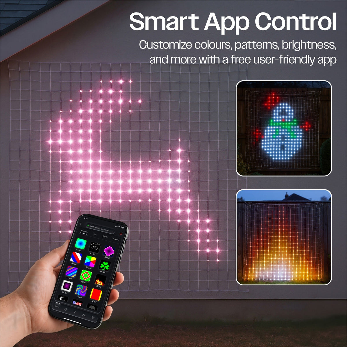 Xmas Haus RGB LED Mesh Net Light – 1.8m x 1.8m, 579 LEDs, Smart Pix App Controlled, 16 Million Colours for Dynamic Festive Displays_Christmas Lights