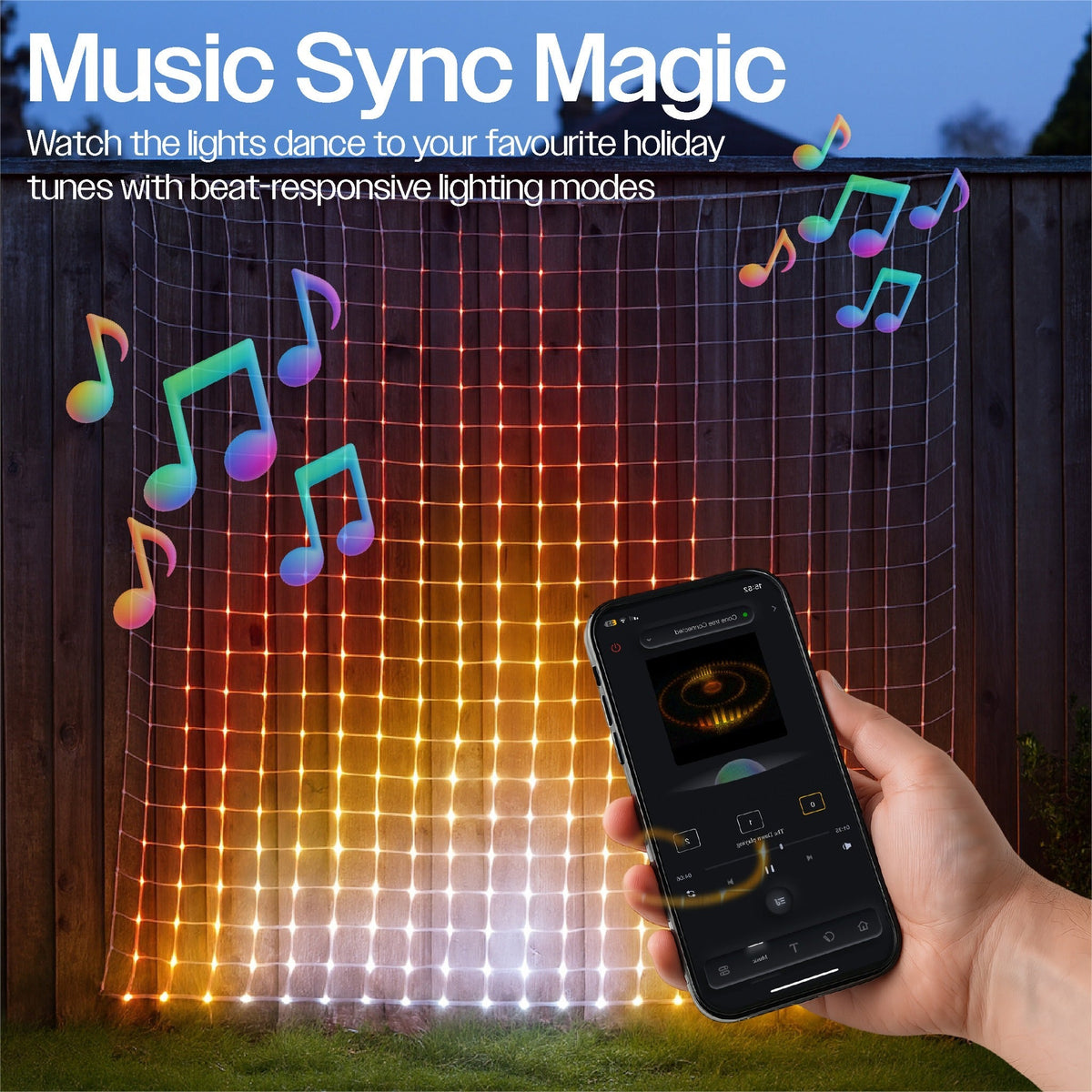 Xmas Haus RGB LED Mesh Net Light – 1.8m x 1.8m, 579 LEDs, Smart Pix App Controlled, 16 Million Colours for Dynamic Festive Displays_Christmas Lights