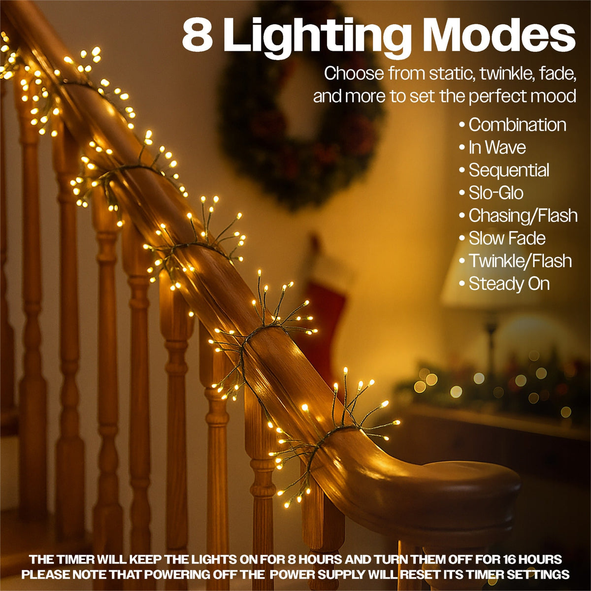 Xmas Haus Warm White Cluster Lights – Green Wire, Multifunction Micro LED for Indoor & Outdoor Decoration_Indoor Christmas Decorations