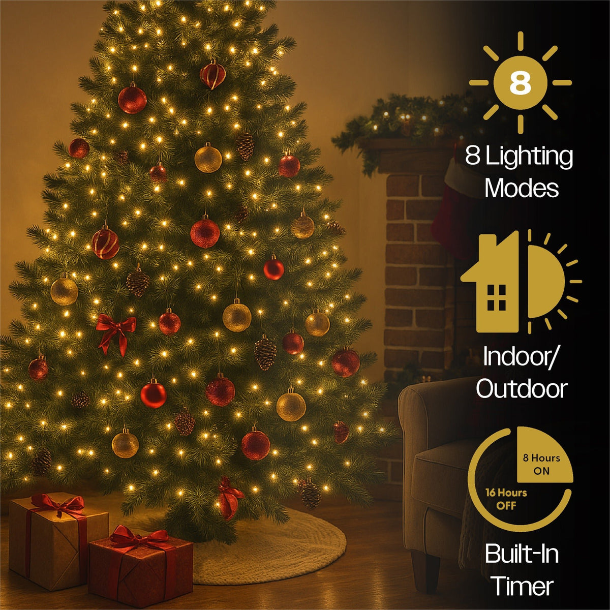Xmas Haus Warm White Cluster Lights – Green Wire, Multifunction Micro LED for Indoor & Outdoor Decoration_Indoor Christmas Decorations