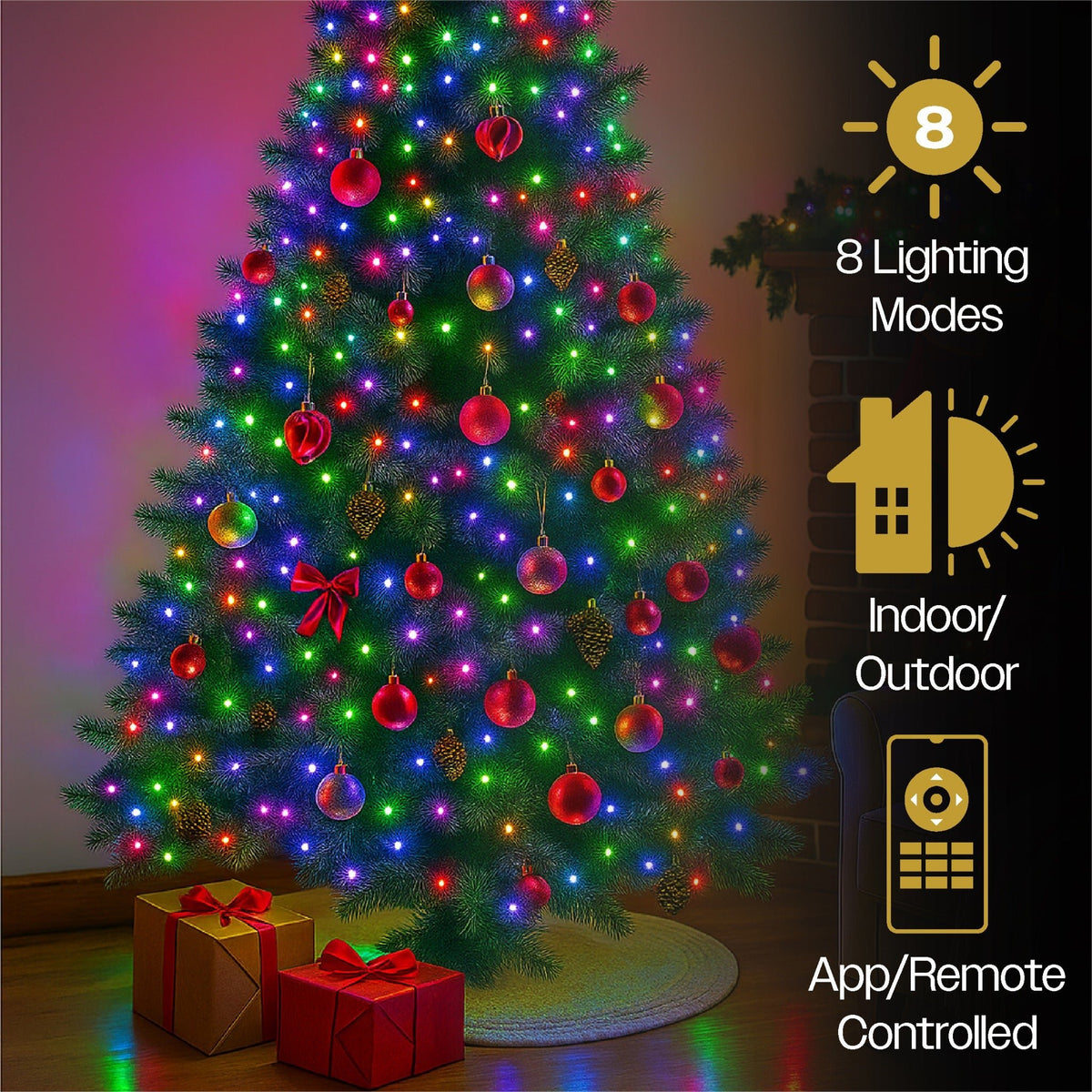 Xmas Haus Multicolour Cluster Lights – Silver Wire, Smart RGB LEDs, Remote & App Controlled Multifunction Lighting_Indoor Christmas Decorations