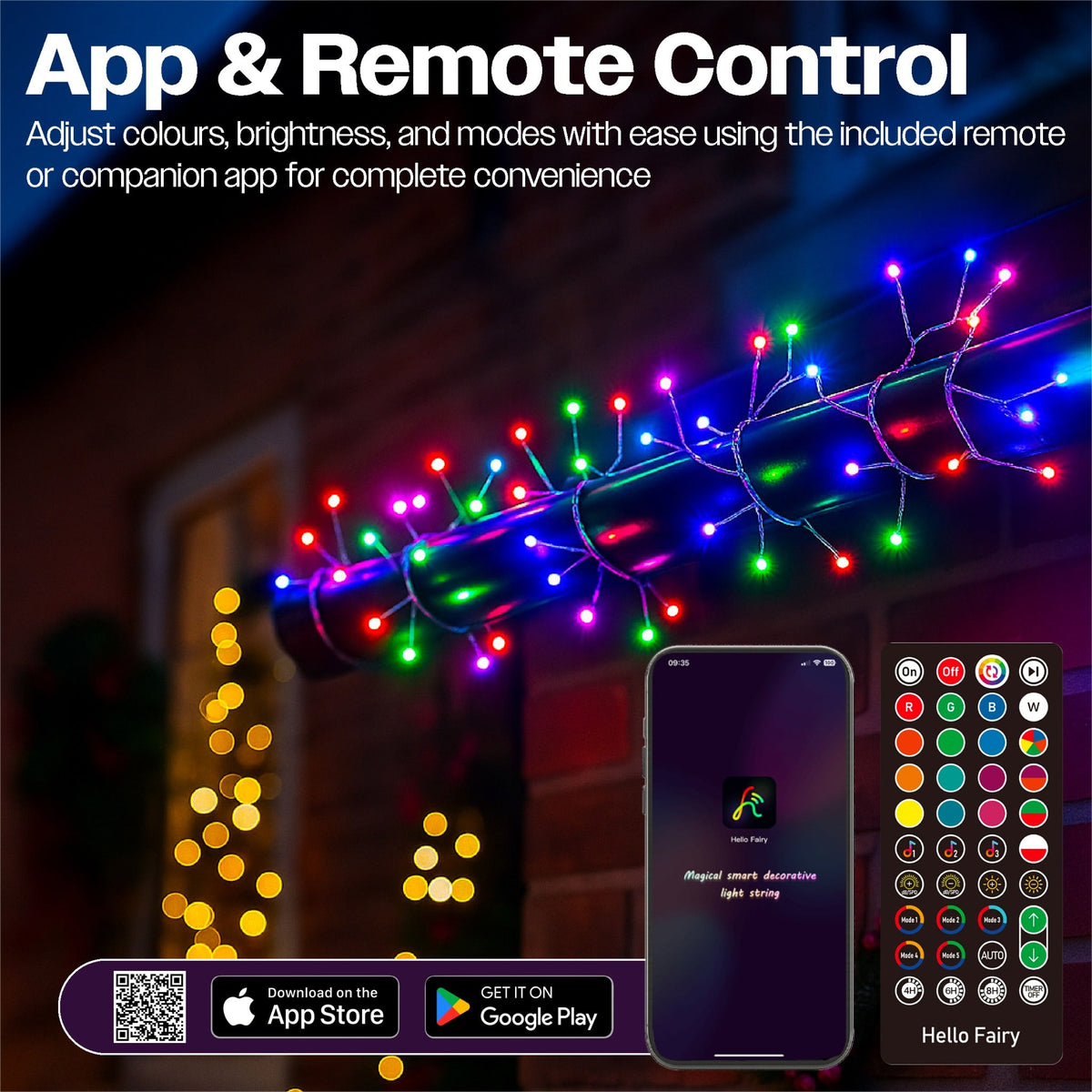 Xmas Haus Multicolour Cluster Lights – Silver Wire, Smart RGB LEDs, Remote & App Controlled Multifunction Lighting_Indoor Christmas Decorations