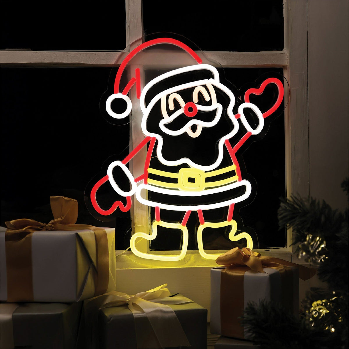 Xmas Haus Neon Effect Santa – USB Powered 1.5m Cable, Indoor LED Decoration_Christmas Figures