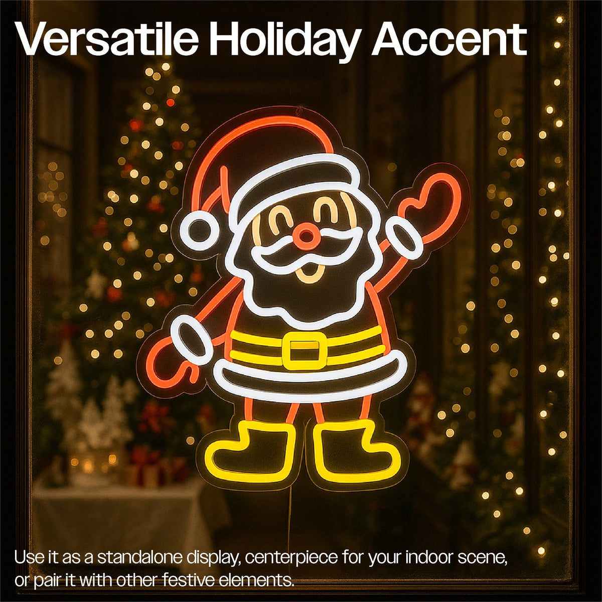 Xmas Haus Neon Effect Santa – USB Powered 1.5m Cable, Indoor LED Decoration_Christmas Figures
