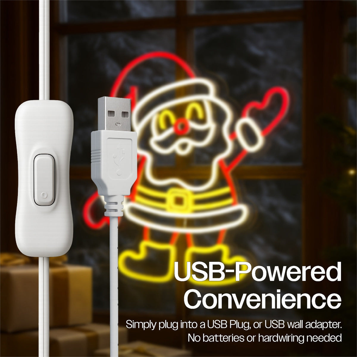 Xmas Haus Neon Effect Santa – USB Powered 1.5m Cable, Indoor LED Decoration_Christmas Figures