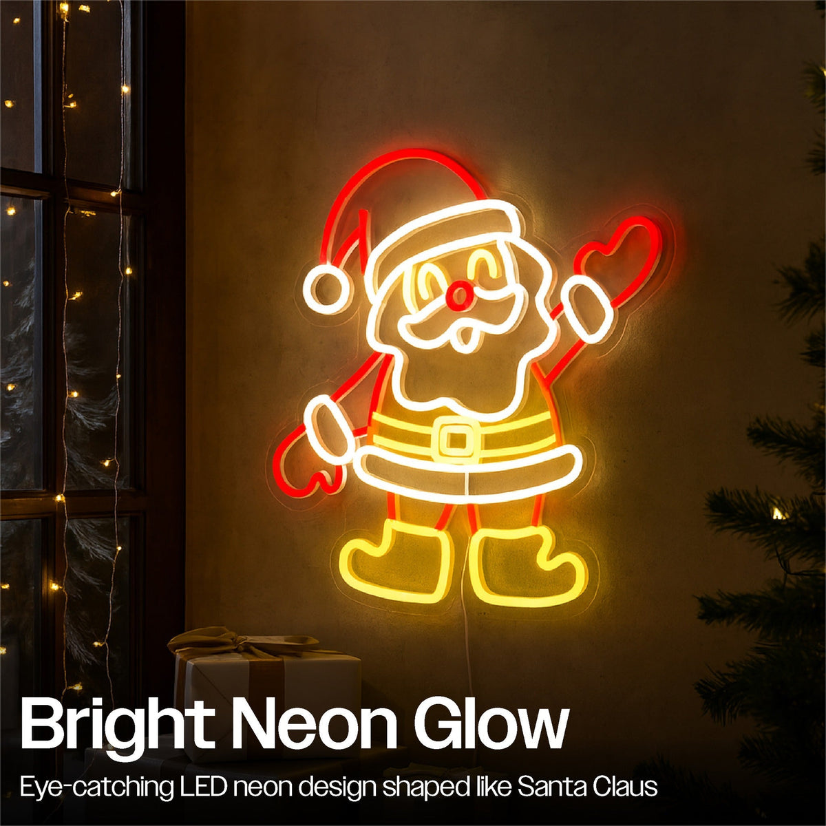 Xmas Haus Neon Effect Santa – USB Powered 1.5m Cable, Indoor LED Decoration_Christmas Figures