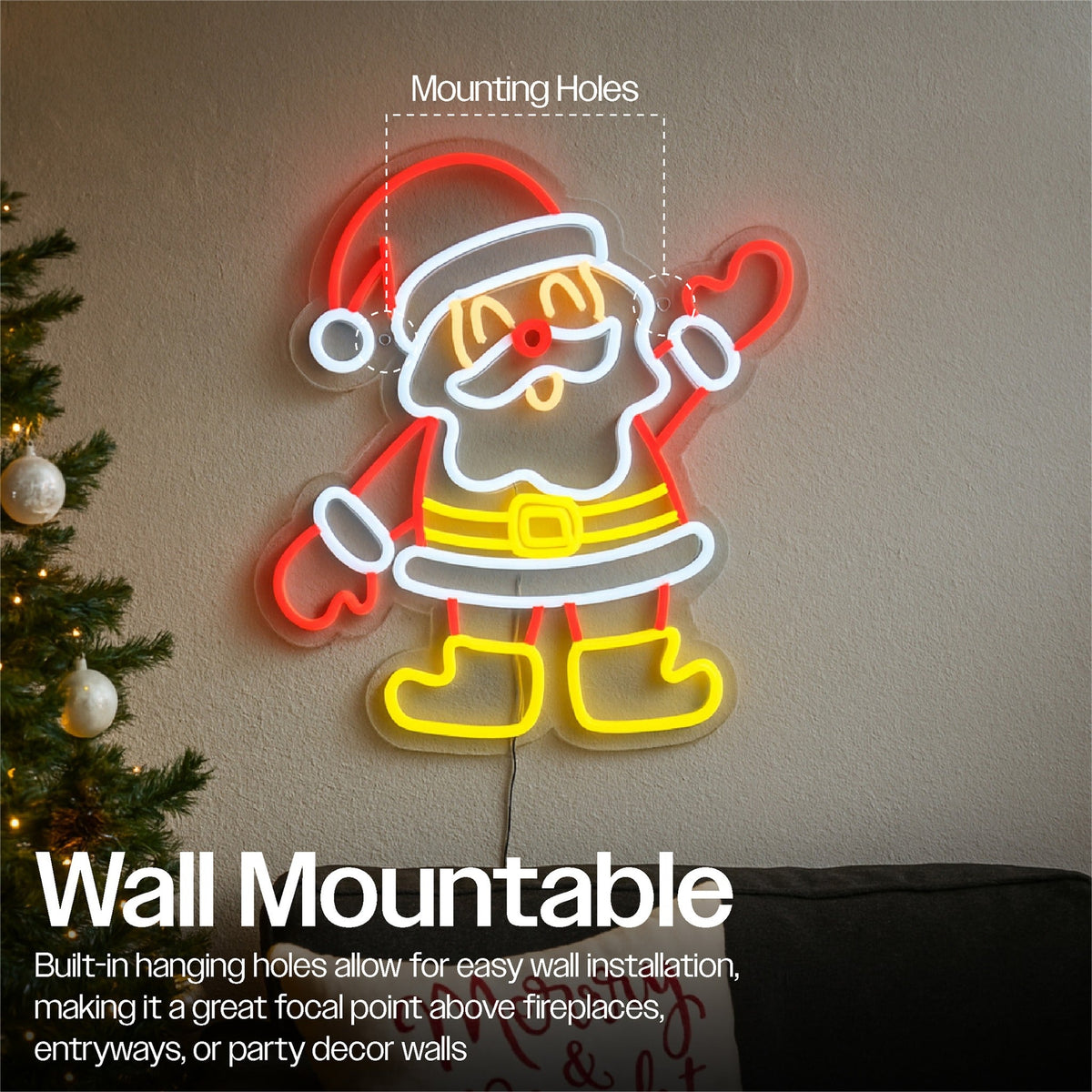 Xmas Haus Neon Effect Santa – USB Powered 1.5m Cable, Indoor LED Decoration_Christmas Figures