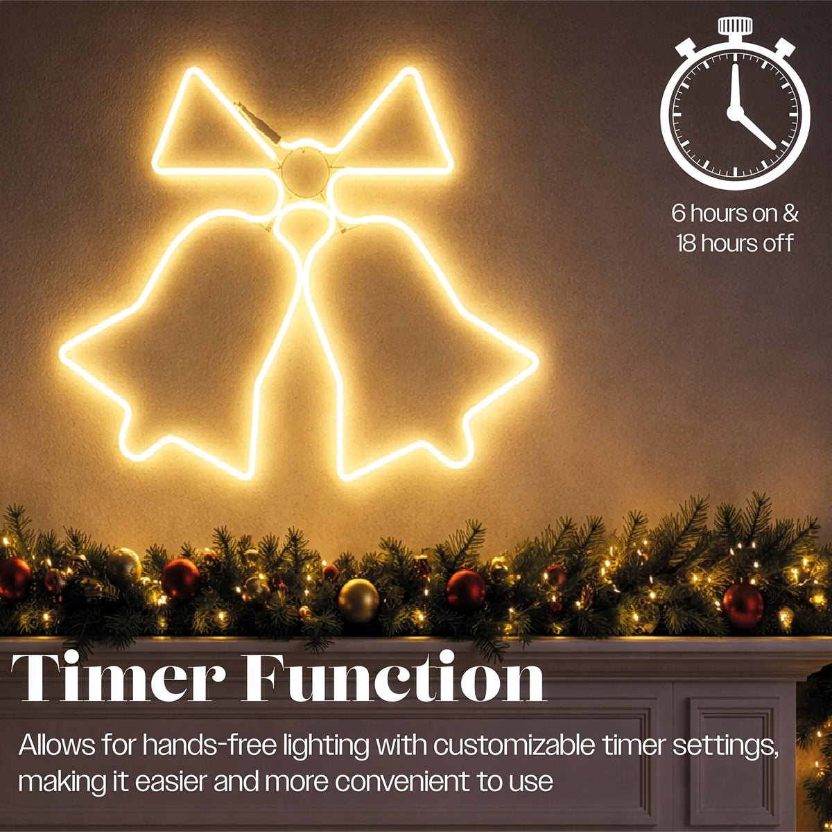 Xmas Haus LED Neon Bell Light 60x48cm Outdoor Decoration with Timer_Outdoor Christmas Decorations