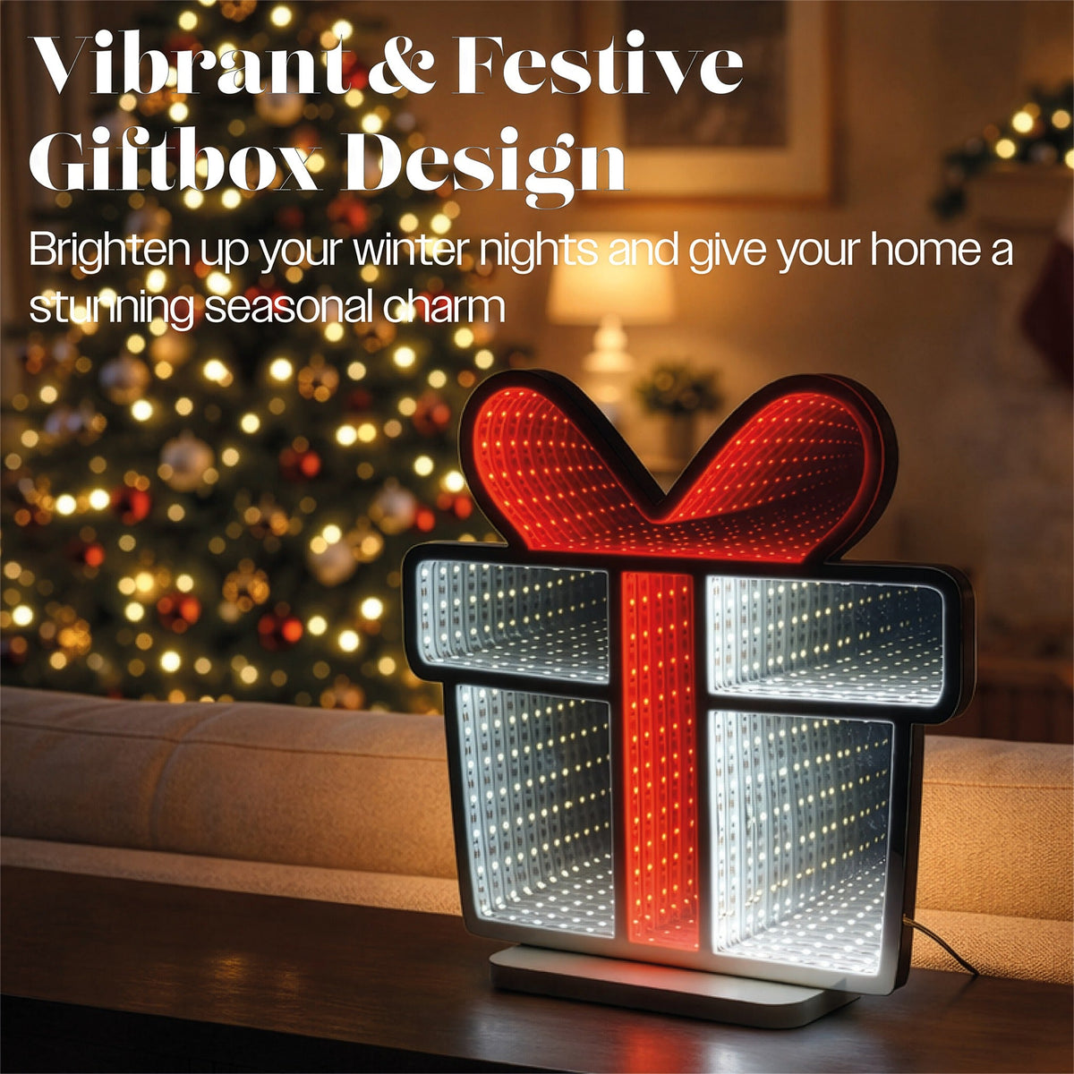 Xmas Haus Multicolour LED Infinity Light Gift Box Indoor Decoration with Timer_Indoor Christmas Decorations