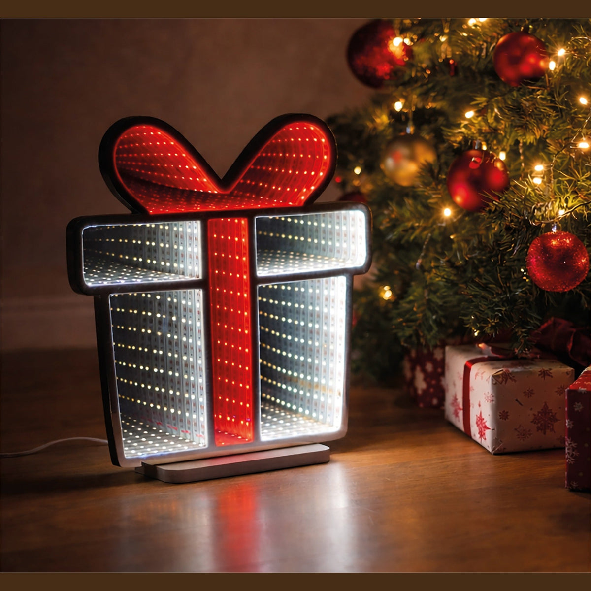 Xmas Haus Multicolour LED Infinity Light Gift Box Indoor Decoration with Timer_Indoor Christmas Decorations