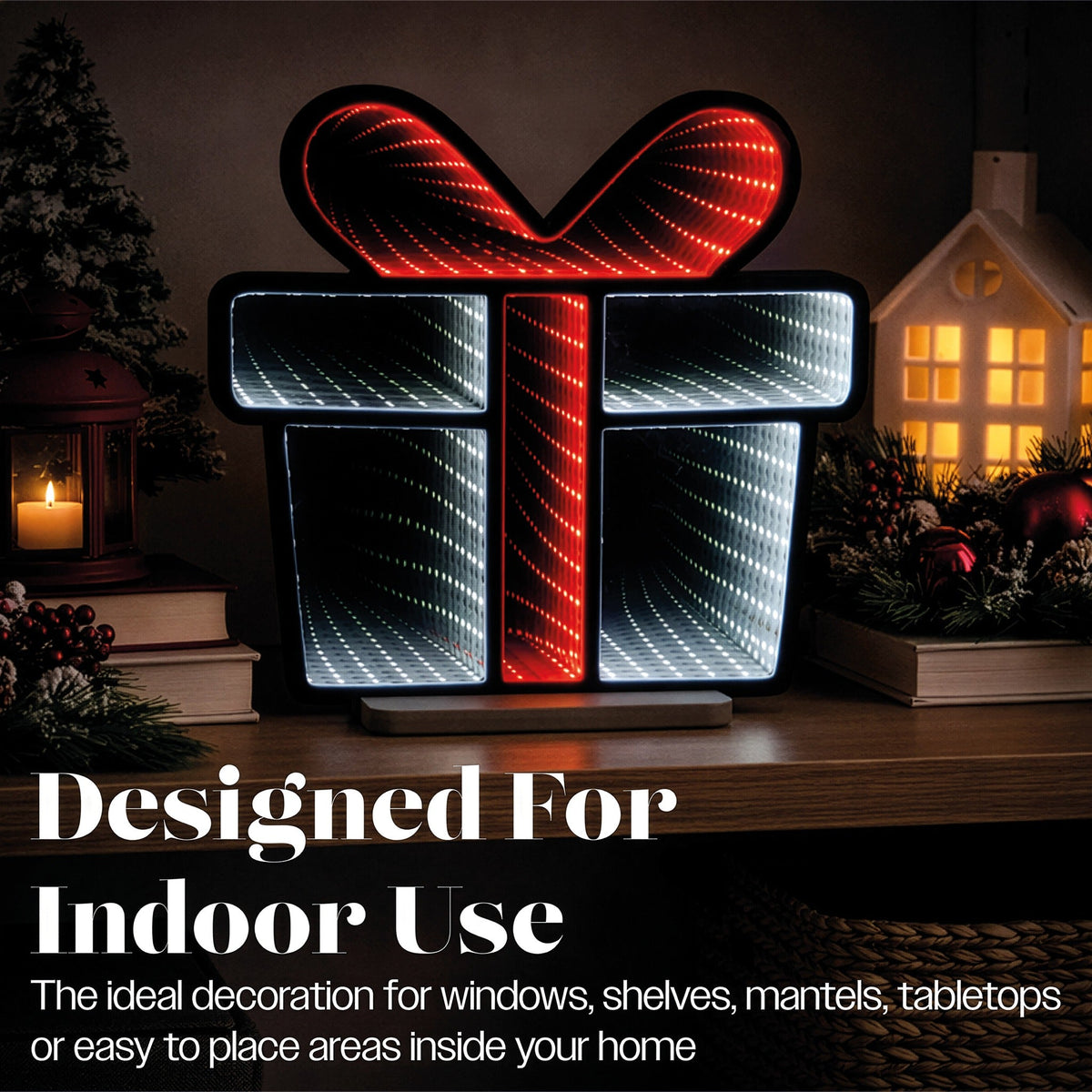 Xmas Haus Multicolour LED Infinity Light Gift Box Indoor Decoration with Timer_Indoor Christmas Decorations