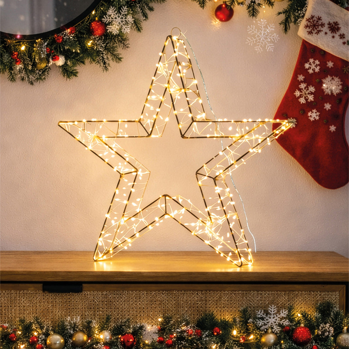 Xmas Haus White Metal Star with 480 Warm White Micro LED Indoor Decoration_Indoor Christmas Decorations