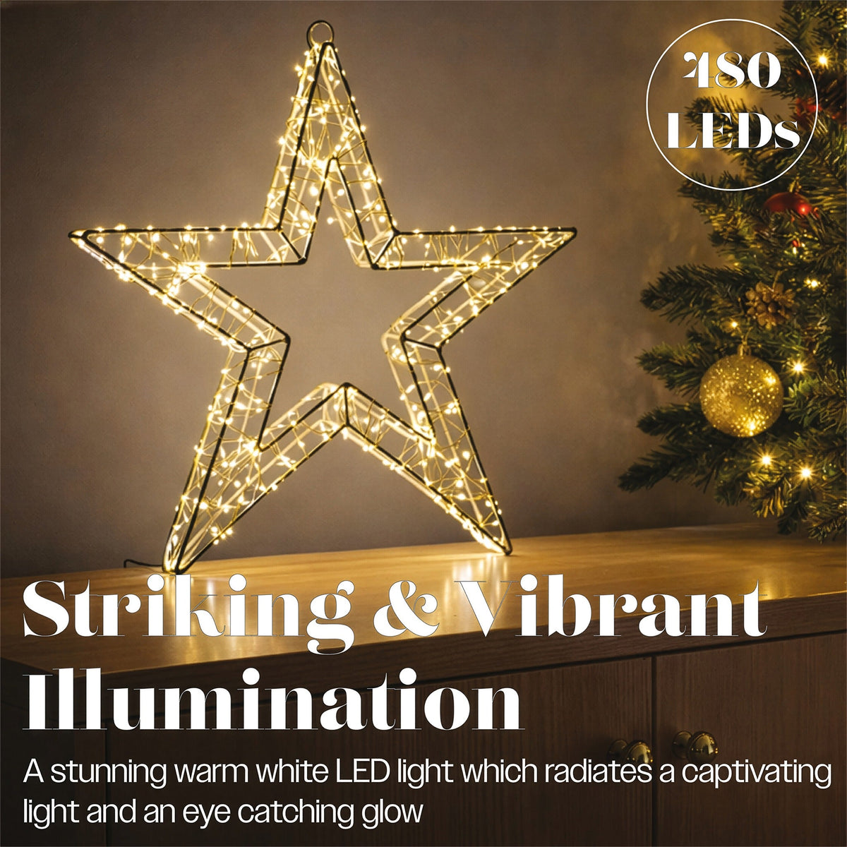 Xmas Haus White Metal Star with 480 Warm White Micro LED Indoor Decoration_Indoor Christmas Decorations