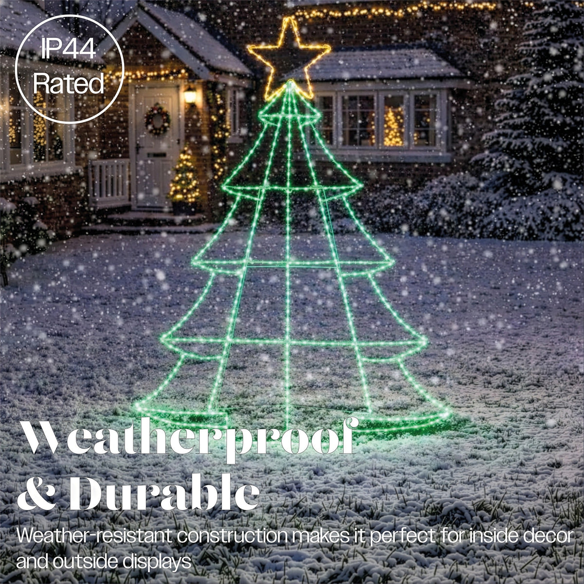 Xmas Haus Green and White Micro LED Metal Silhouette Tree with Stand Outdoor_Outdoor Christmas Decorations