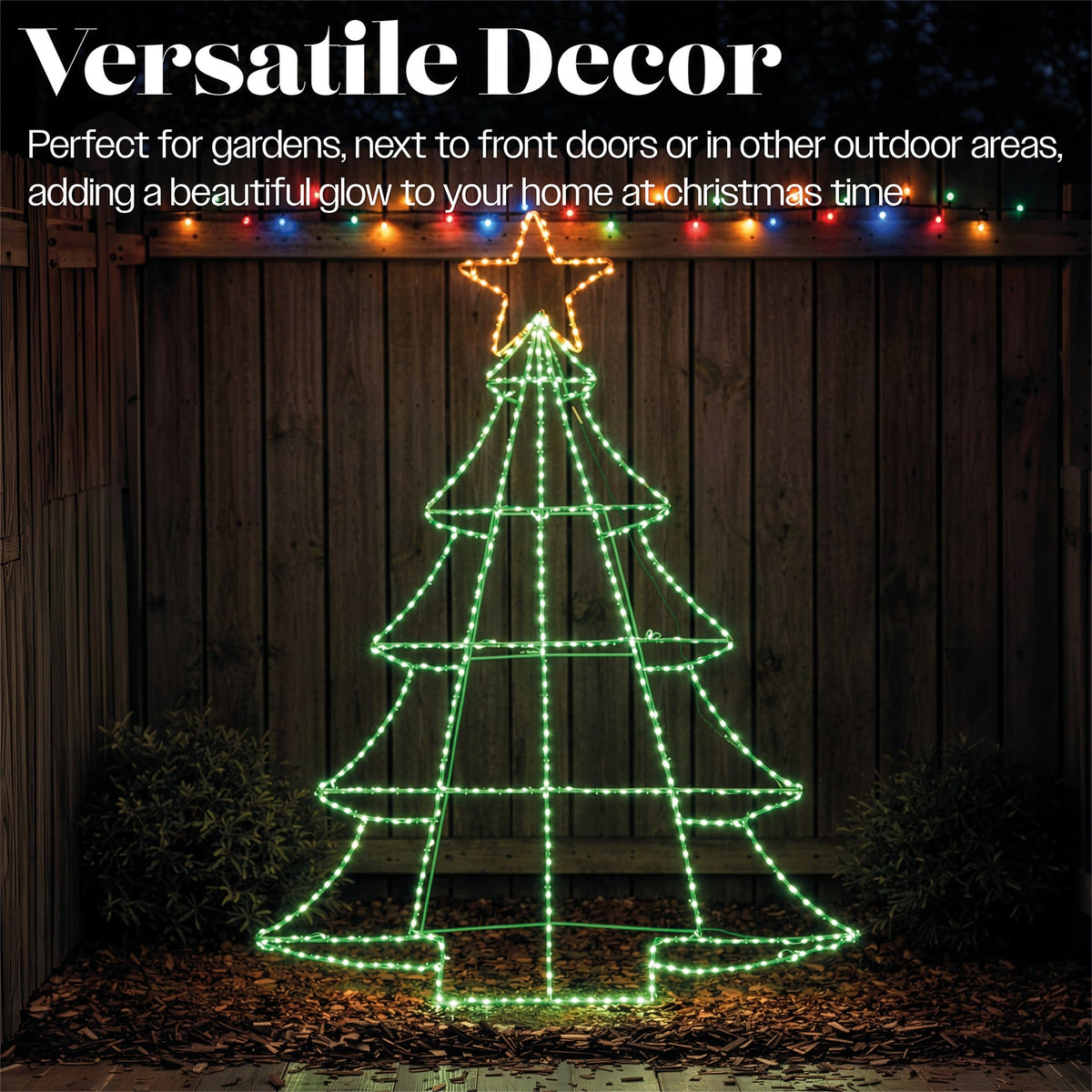 Xmas Haus Green and White Micro LED Metal Silhouette Tree with Stand Outdoor_Outdoor Christmas Decorations