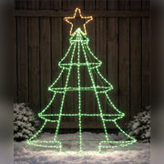 Xmas Haus Green and White Micro LED Metal Silhouette Tree with Stand Outdoor_Outdoor Christmas Decorations