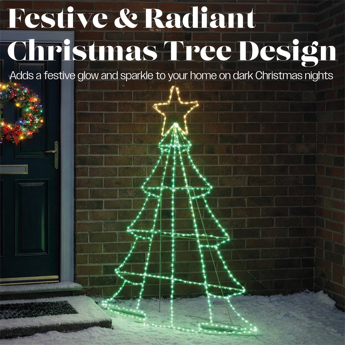 Xmas Haus Green and White Micro LED Metal Silhouette Tree with Stand Outdoor_Outdoor Christmas Decorations