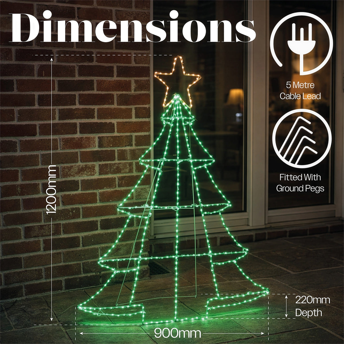 Xmas Haus Green and White Micro LED Metal Silhouette Tree with Stand Outdoor_Outdoor Christmas Decorations