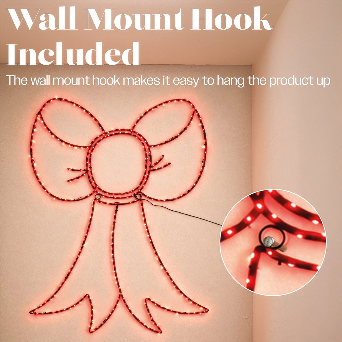 Xmas Haus Red Micro LED Metal Silhouette Bow Outdoor Wall Decoration with Flash Bulbs_Outdoor Christmas Decorations
