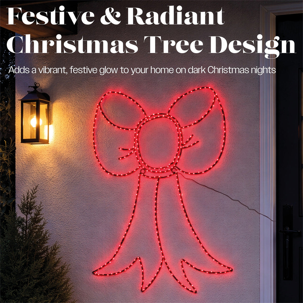 Xmas Haus Red Micro LED Metal Silhouette Bow Outdoor Wall Decoration with Flash Bulbs_Outdoor Christmas Decorations