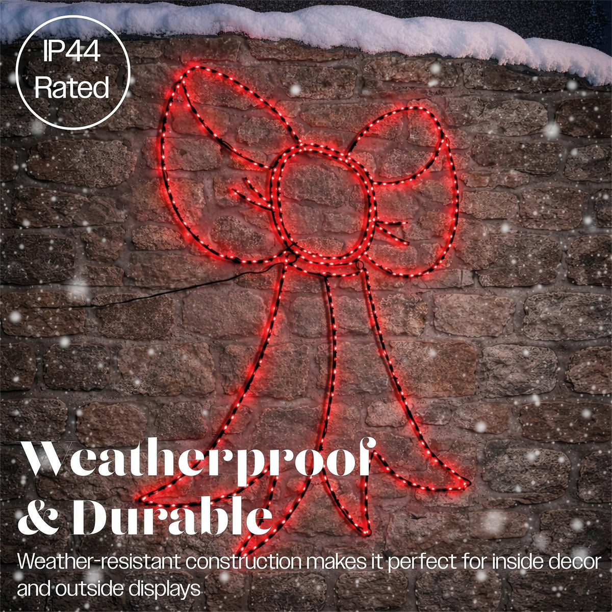 Xmas Haus Red Micro LED Metal Silhouette Bow Outdoor Wall Decoration with Flash Bulbs_Outdoor Christmas Decorations