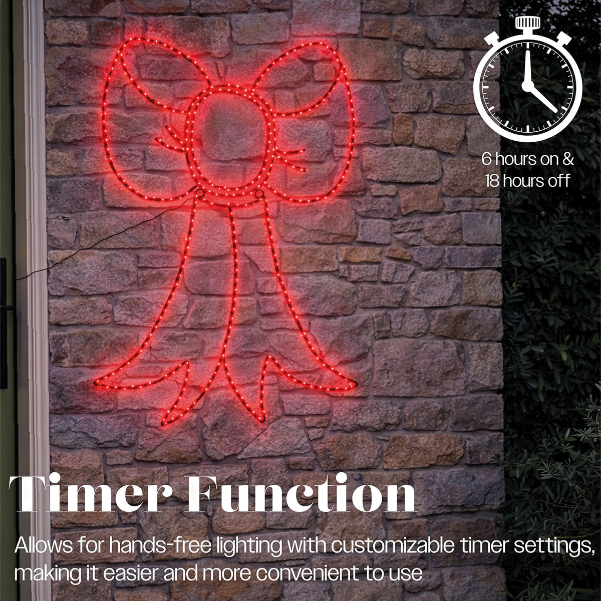 Xmas Haus Red Micro LED Metal Silhouette Bow Outdoor Wall Decoration with Flash Bulbs_Outdoor Christmas Decorations