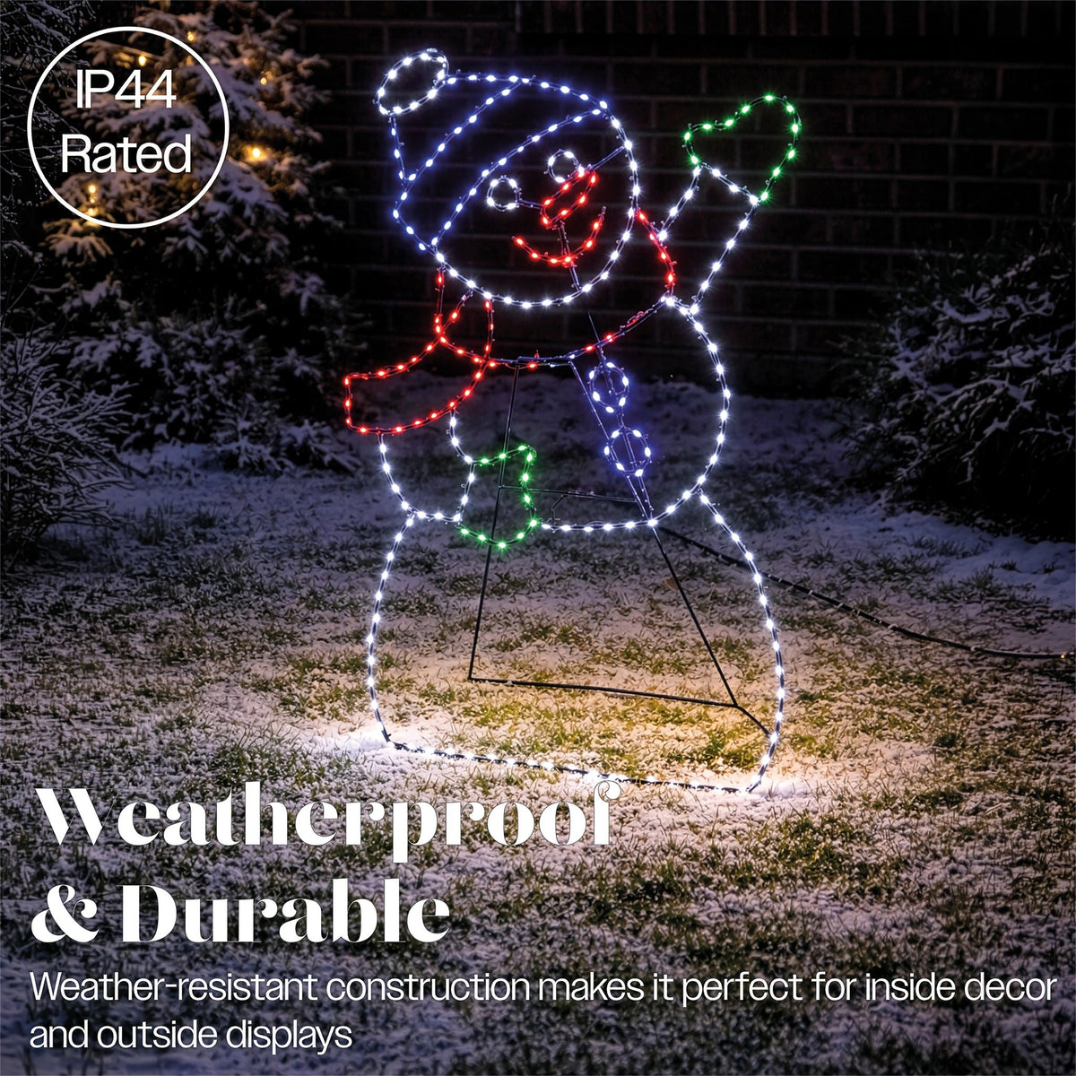 Xmas Haus Multicolour Micro LED Metal Silhouette Snowman Outdoor with Timer_Outdoor Christmas Decorations