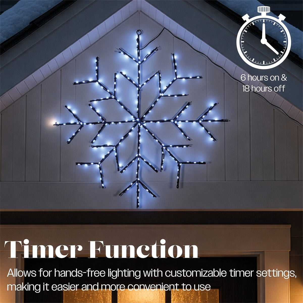 Xmas Haus White Micro LED Metal Silhouette Snowflake Outdoor with Flash Bulbs with Timer_Outdoor Christmas Decorations