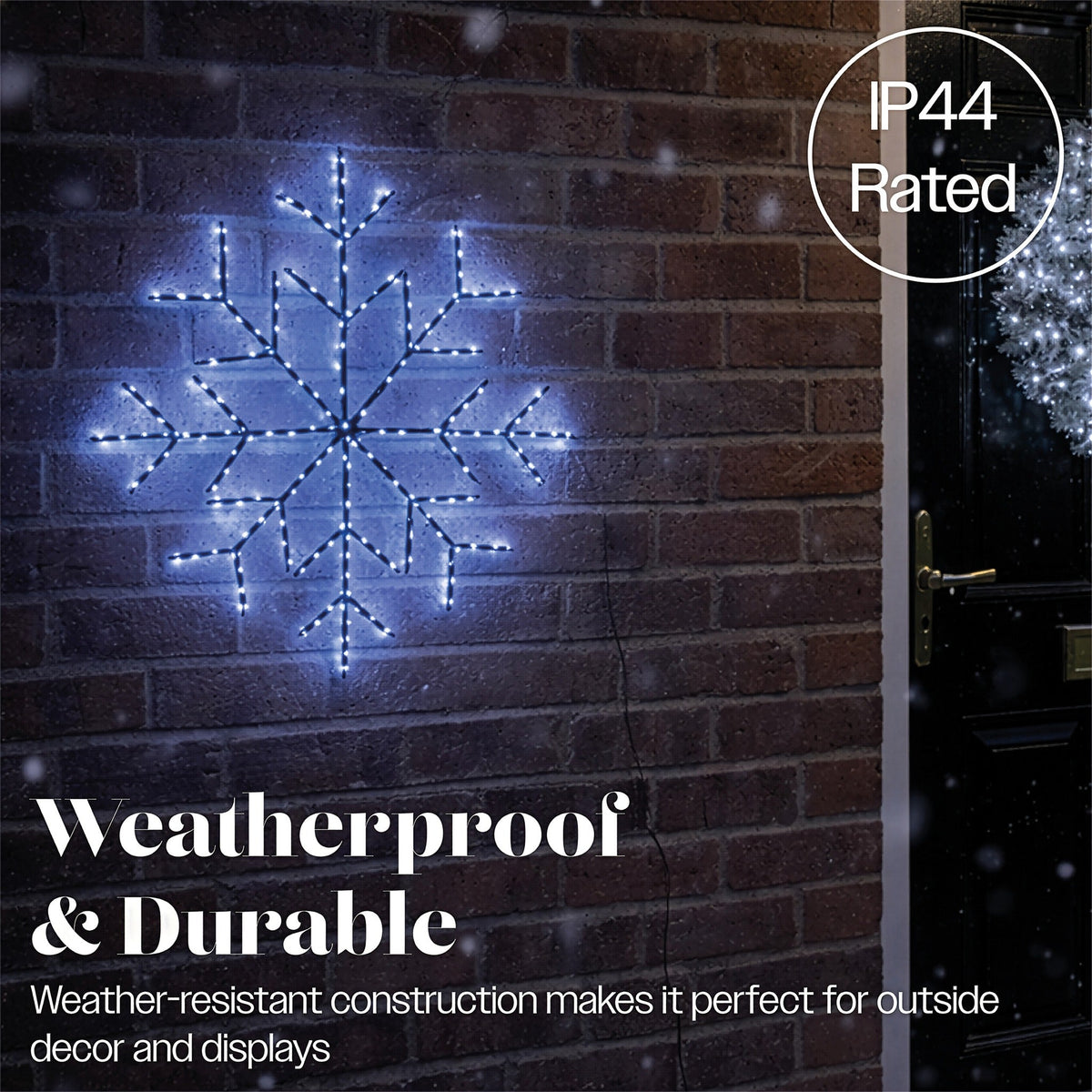 Xmas Haus White Micro LED Metal Silhouette Snowflake Outdoor with Flash Bulbs with Timer_Outdoor Christmas Decorations