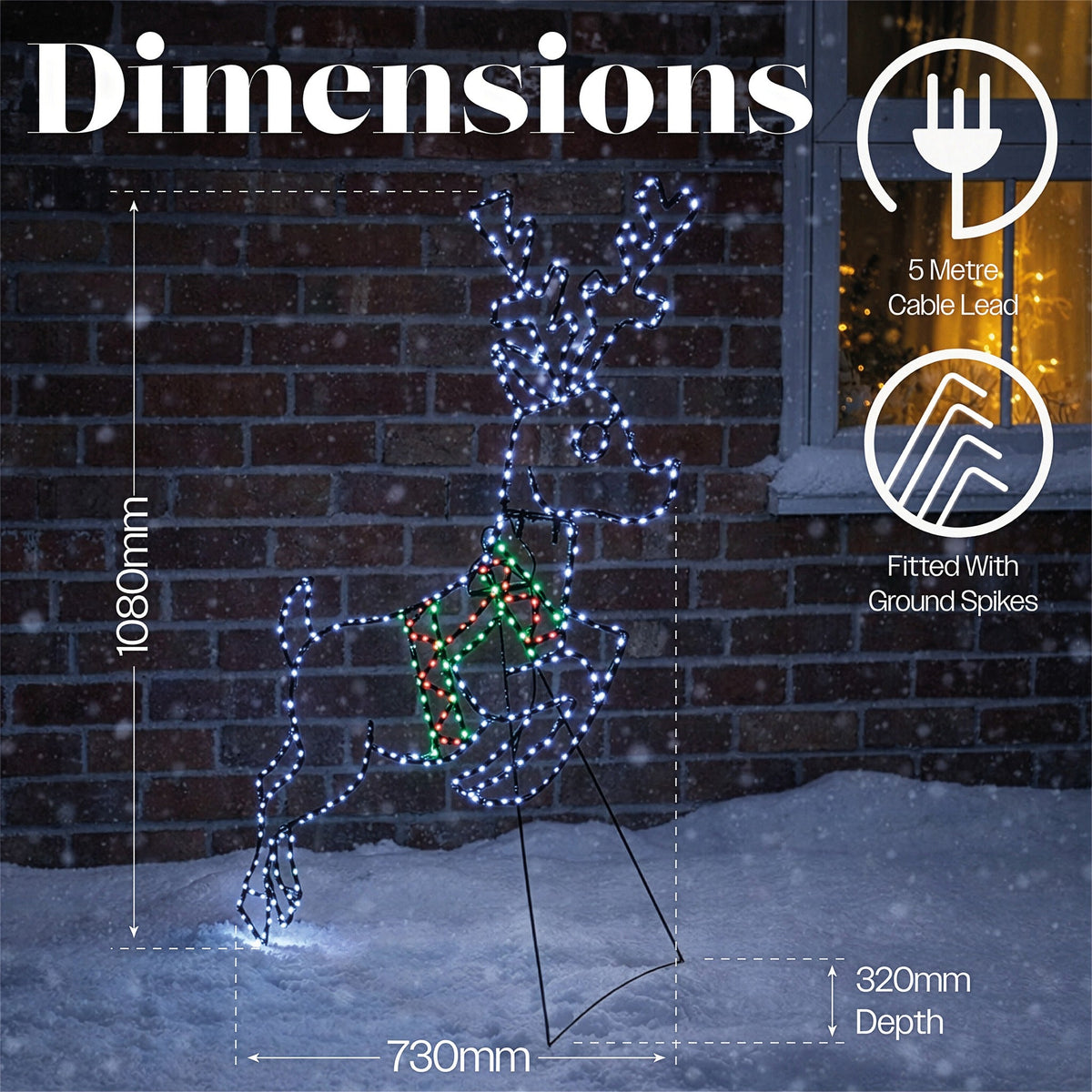 Xmas Haus Multicolour Micro LED Metal Silhouette Deer Outdoor Decoration with Timer and Stand_Outdoor Christmas Decorations