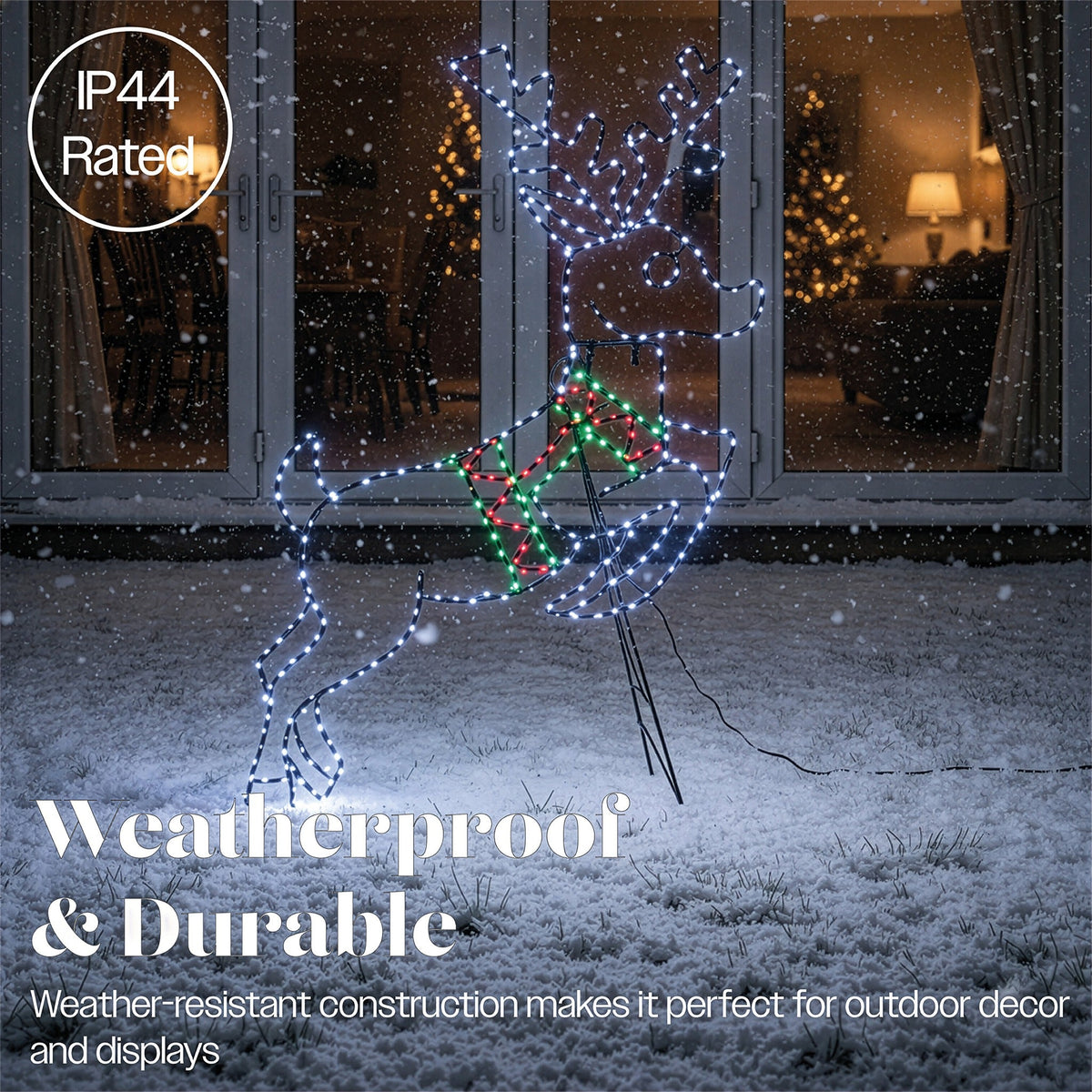 Xmas Haus Multicolour Micro LED Metal Silhouette Deer Outdoor Decoration with Timer and Stand_Outdoor Christmas Decorations