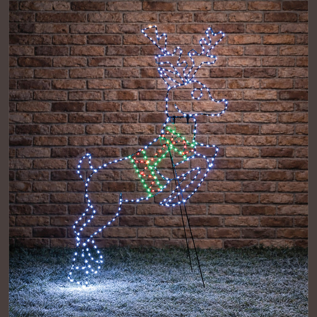Xmas Haus Multicolour Micro LED Metal Silhouette Deer Outdoor Decoration with Timer and Stand_Outdoor Christmas Decorations
