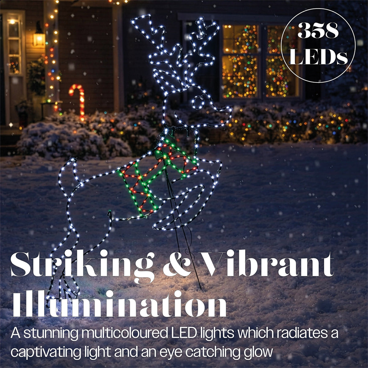 Xmas Haus Multicolour Micro LED Metal Silhouette Deer Outdoor Decoration with Timer and Stand_Outdoor Christmas Decorations