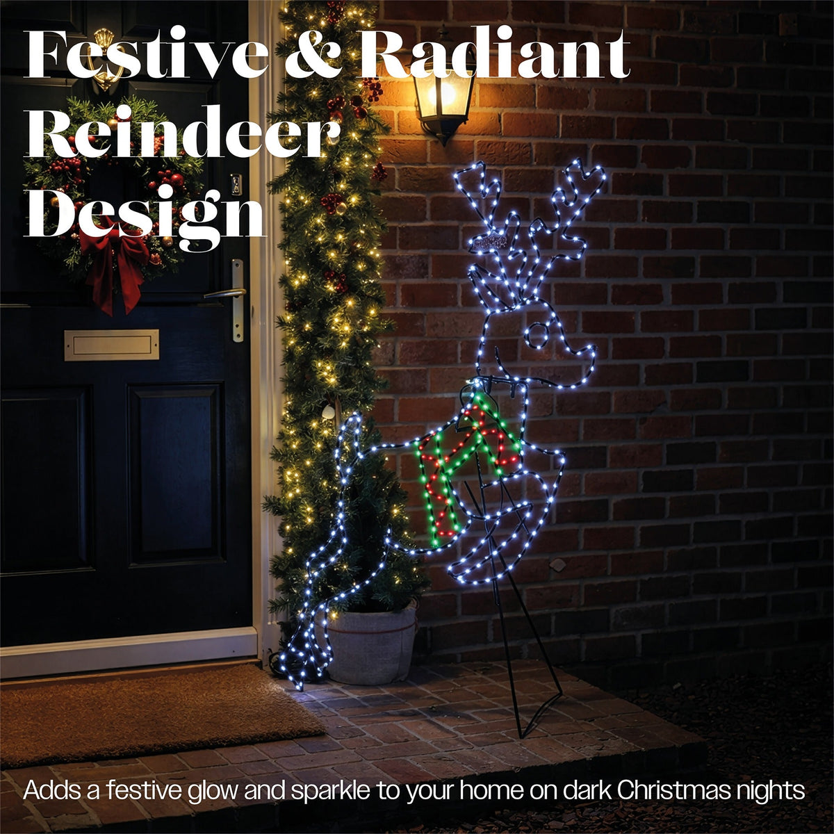 Xmas Haus Multicolour Micro LED Metal Silhouette Deer Outdoor Decoration with Timer and Stand_Outdoor Christmas Decorations