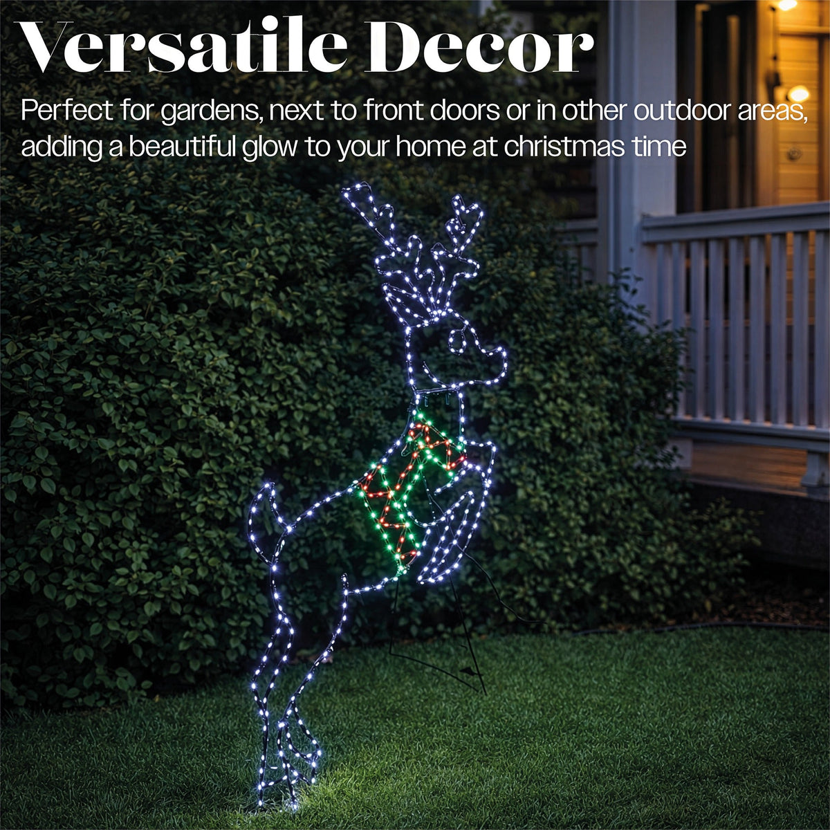 Xmas Haus Multicolour Micro LED Metal Silhouette Deer Outdoor Decoration with Timer and Stand_Outdoor Christmas Decorations