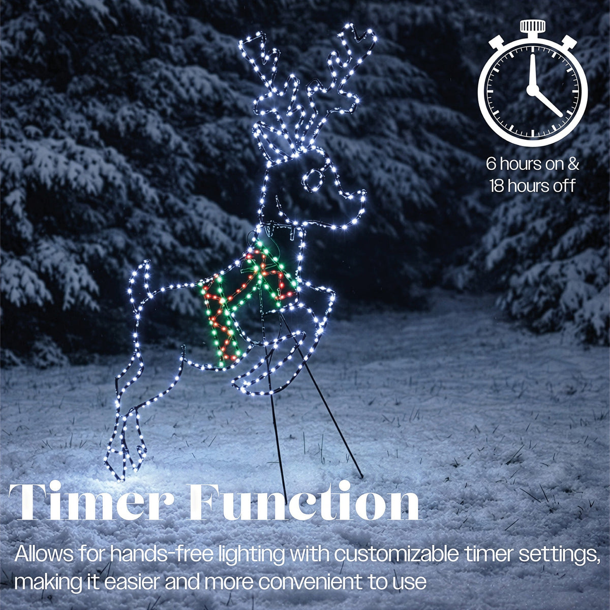 Xmas Haus Multicolour Micro LED Metal Silhouette Deer Outdoor Decoration with Timer and Stand_Outdoor Christmas Decorations