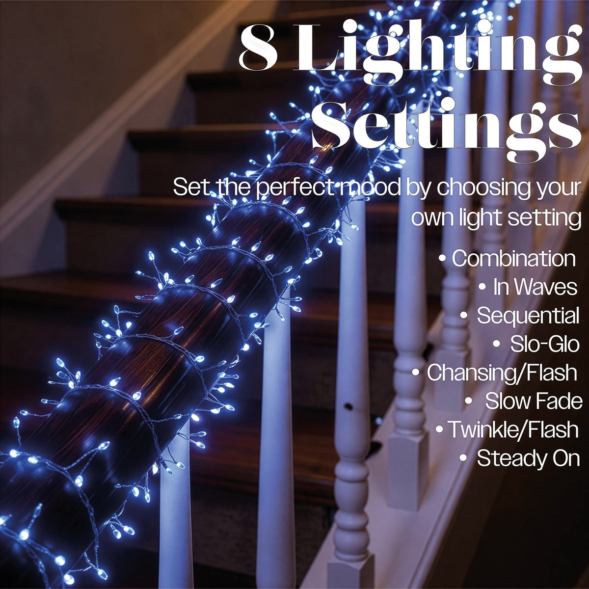 Xmas Haus White Pin Wire Cluster Lights Outdoor with 8 Functions Timer_Outdoor Christmas Decorations