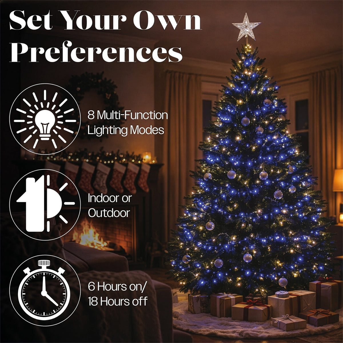 Xmas Haus White Pin Wire Cluster Lights Outdoor with 8 Functions Timer_Outdoor Christmas Decorations