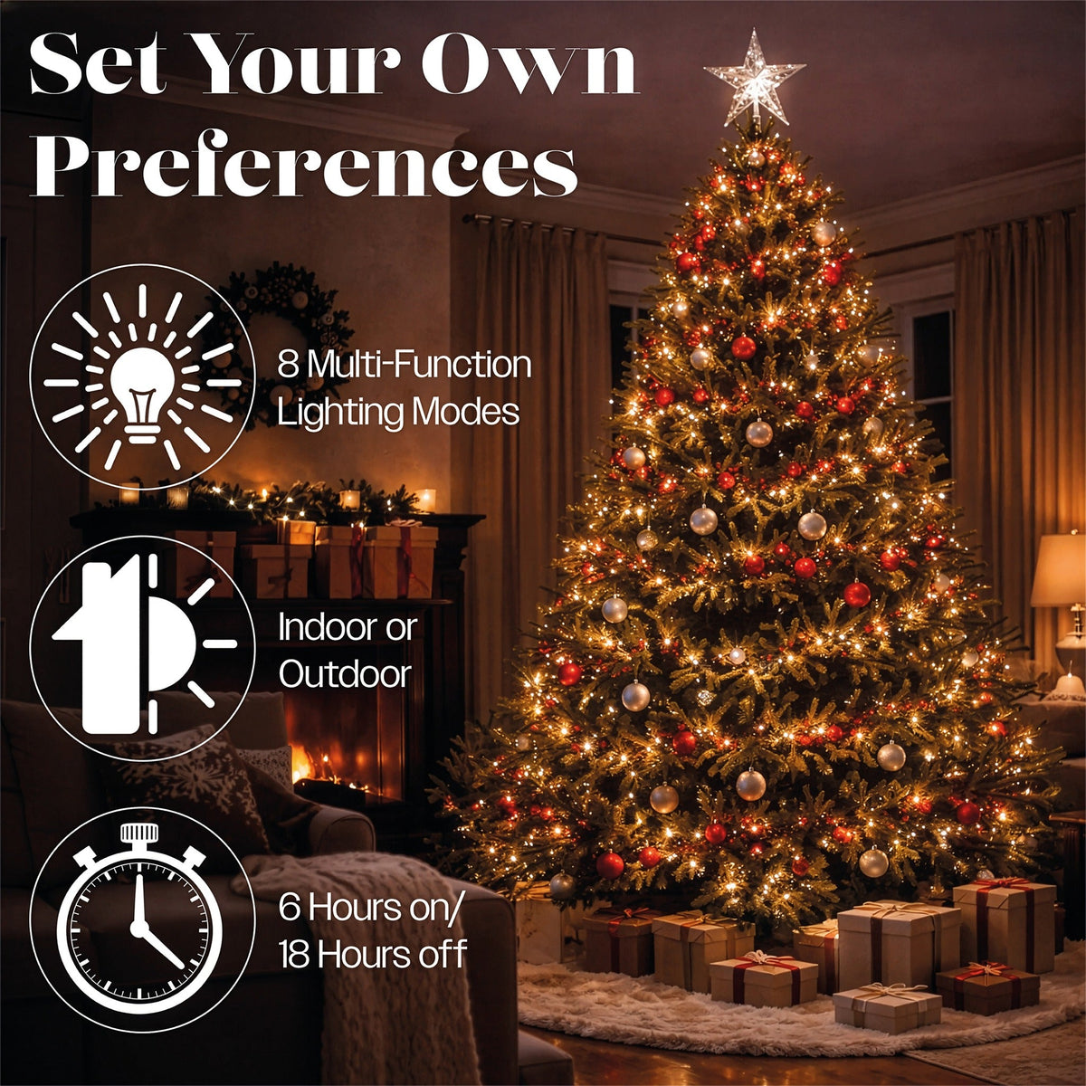 Xmas Haus White and Ruby Red Pin Wire Cluster Lights Outdoor with 8 Functions Timer_Outdoor Christmas Decorations