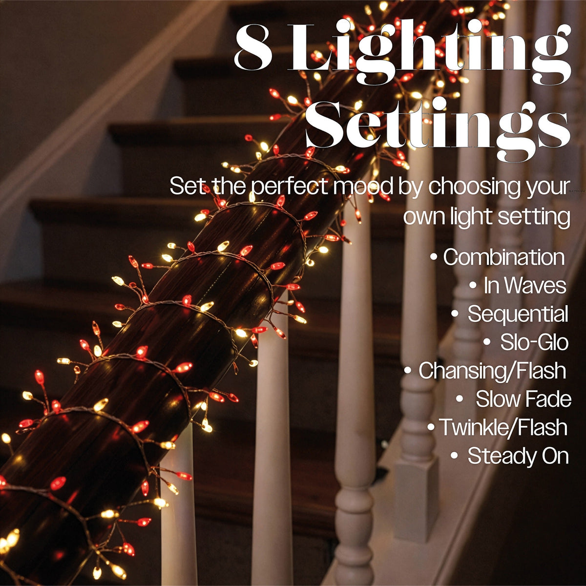 Xmas Haus White and Ruby Red Pin Wire Cluster Lights Outdoor with 8 Functions Timer_Outdoor Christmas Decorations
