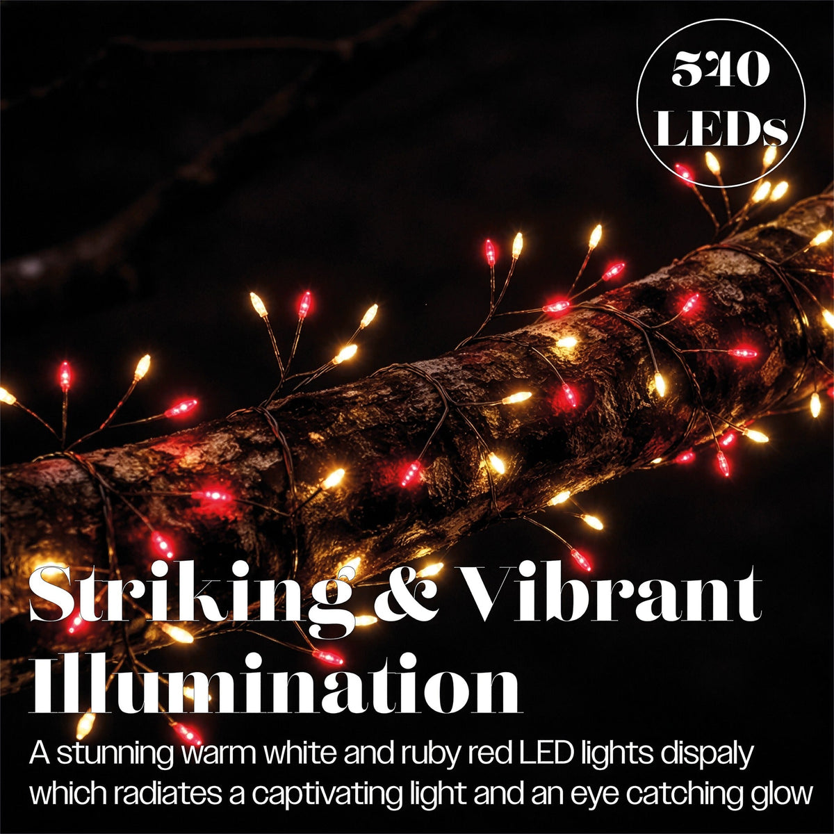 Xmas Haus White and Ruby Red Pin Wire Cluster Lights Outdoor with 8 Functions Timer_Outdoor Christmas Decorations
