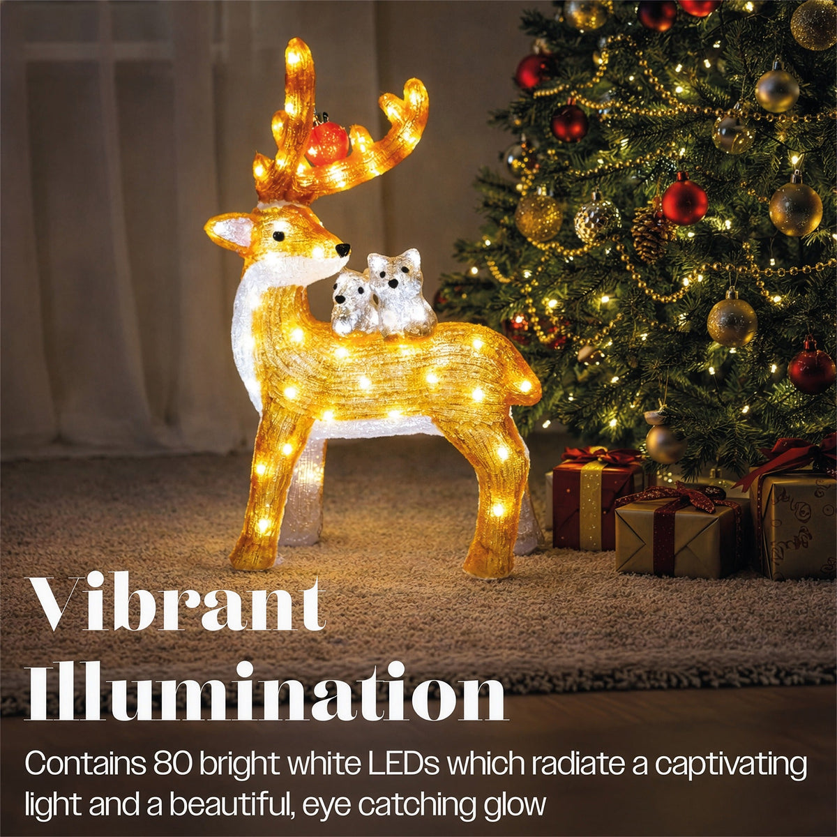 Xmas Haus Acrylic Deer with 80 LEDs and Timer_Outdoor Christmas Decorations