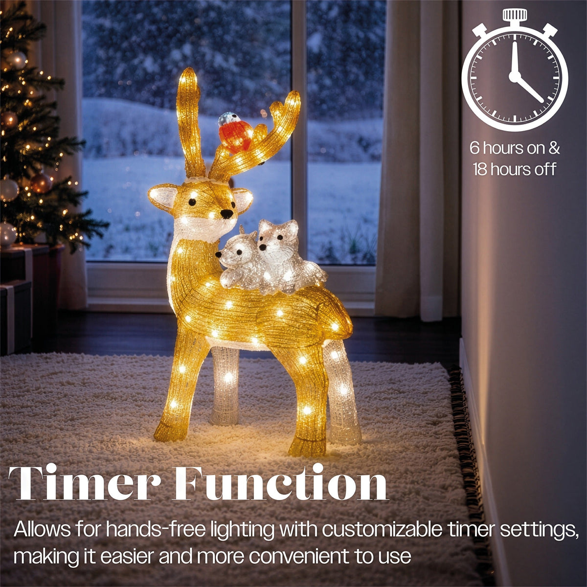 Xmas Haus Acrylic Deer with 80 LEDs and Timer_Outdoor Christmas Decorations