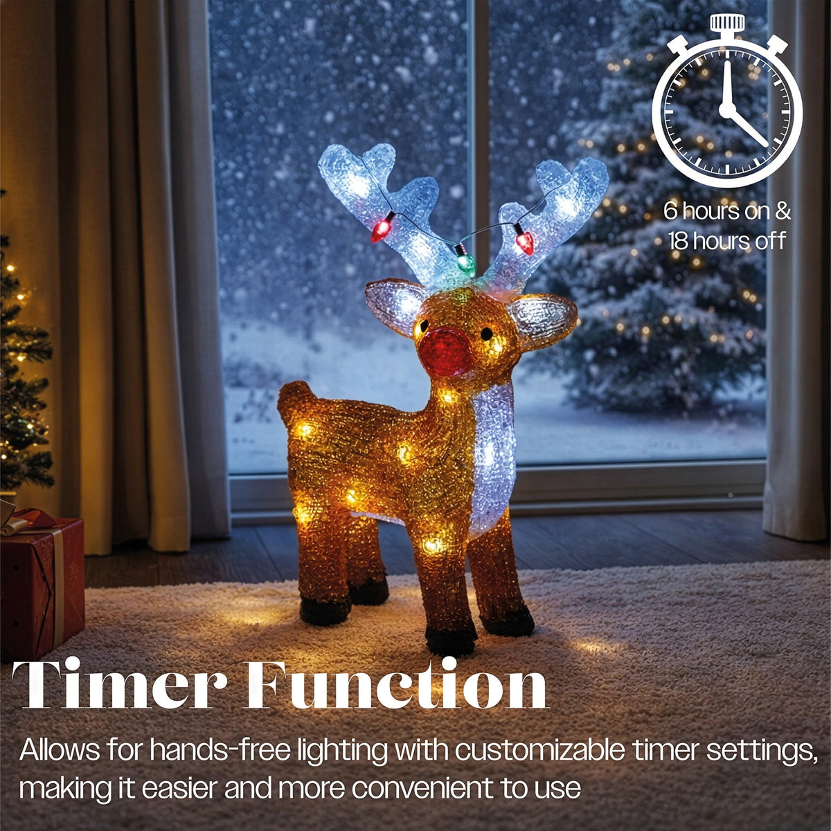 Xmas Haus LED Acrylic Deer Battery Operated with Timer_Outdoor Christmas Decorations