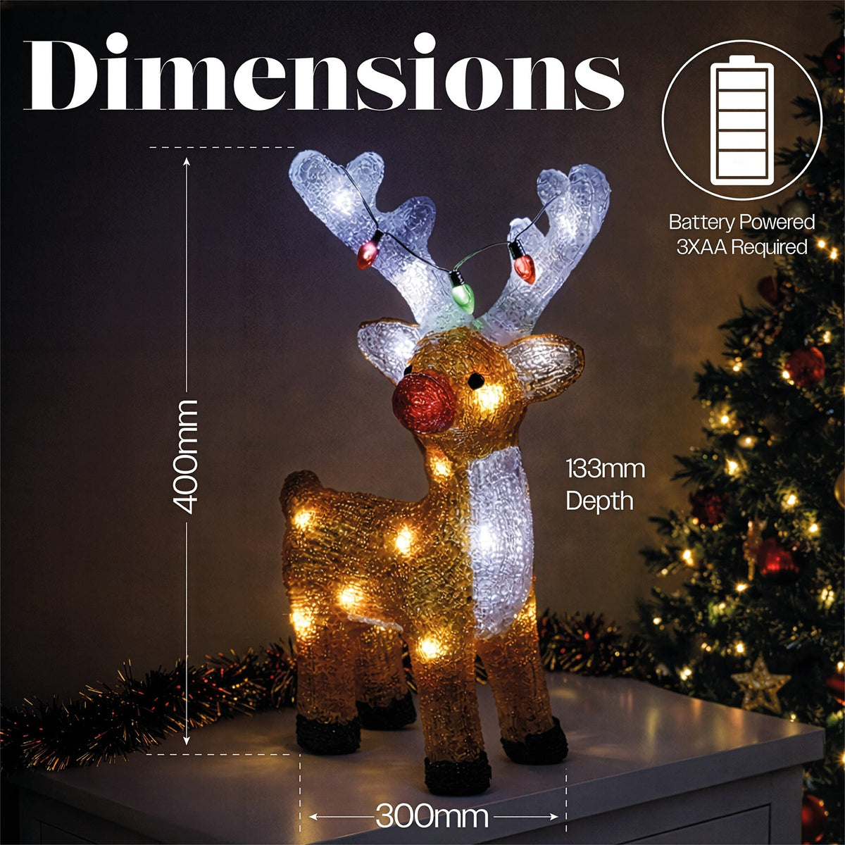 Xmas Haus LED Acrylic Deer Battery Operated with Timer_Outdoor Christmas Decorations